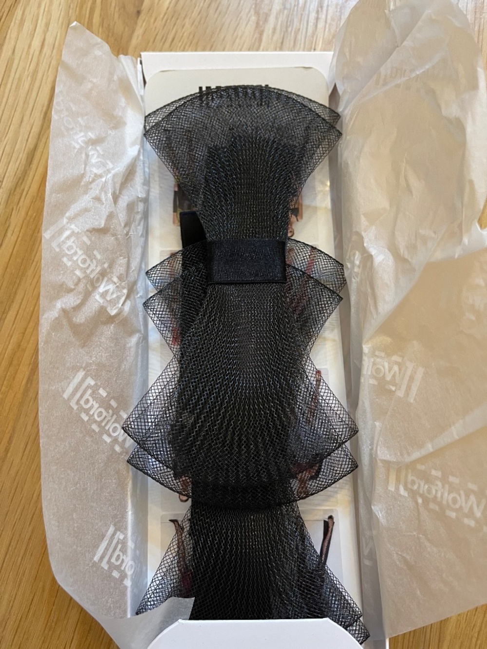 Wolford Garbo Gaiter, Black Mesh Bows With Ribbon, Never Worn - Picture 7 of 8